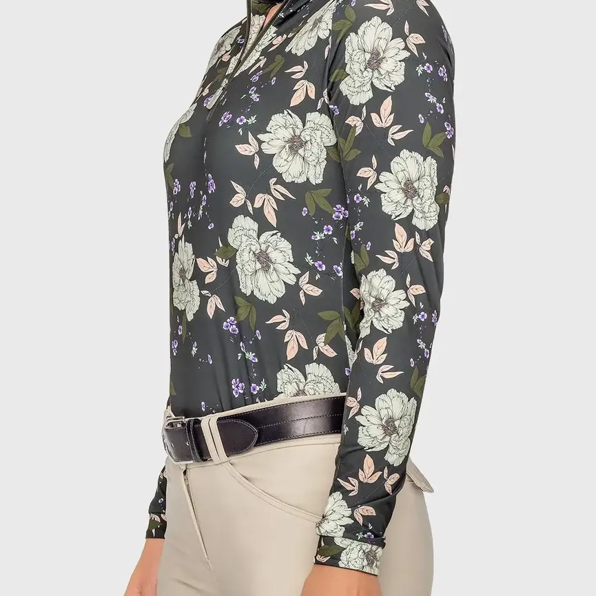 Slate Garden Rose Long Sleeve 1/4 Zip Sun Shirt