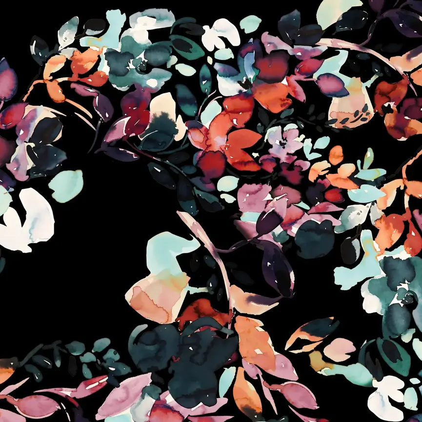 Black Watercolor Floral Long Sleeve Raglan 1/4 Zip Sun Shirt