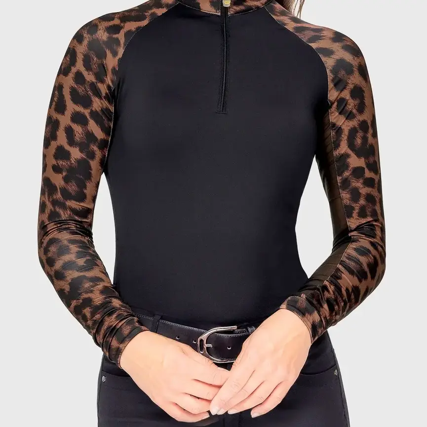 Espresso Leopard Long Sleeve Raglan 1/4 Zip Sun Shirt