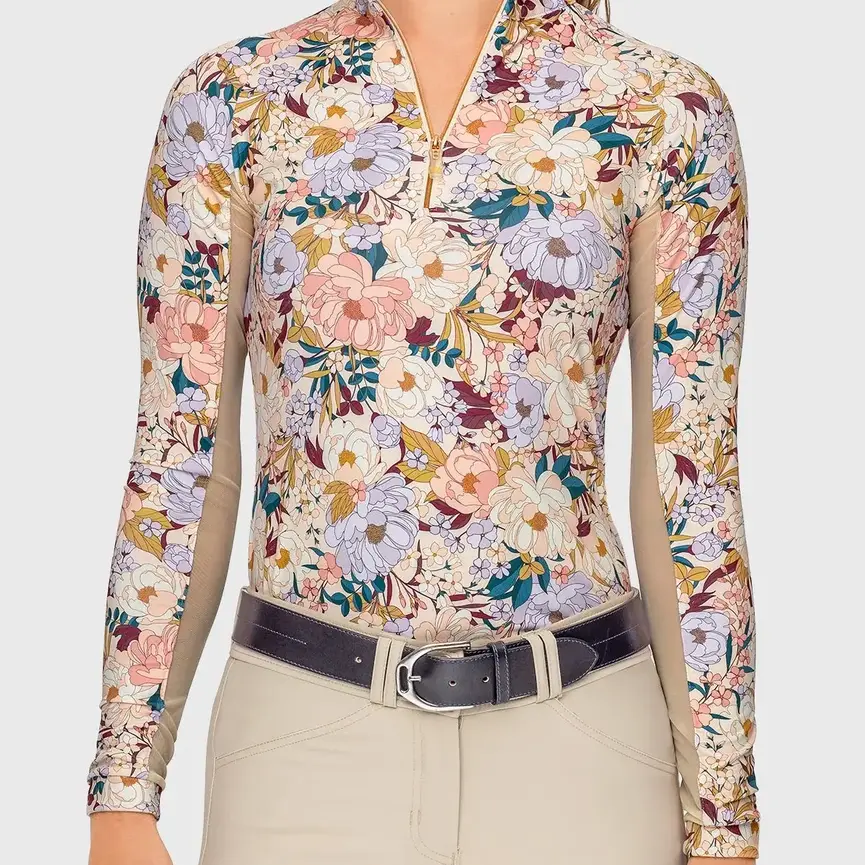 Champagne Blooming Peonies Long Sleeve 1/4 Zip Sun Shirt
