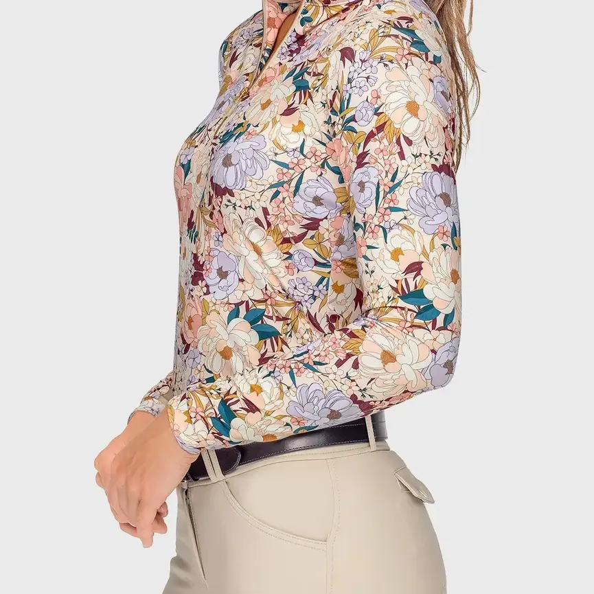 Champagne Blooming Peonies Long Sleeve 1/4 Zip Sun Shirt
