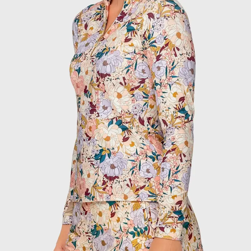 Champagne Blooming Peonies Long Sleeve 1/4 Zip Sun Shirt
