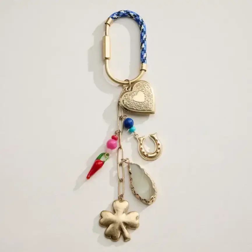 Lucky Bag Charm Keychain with Heart, Clover and Horseshoe