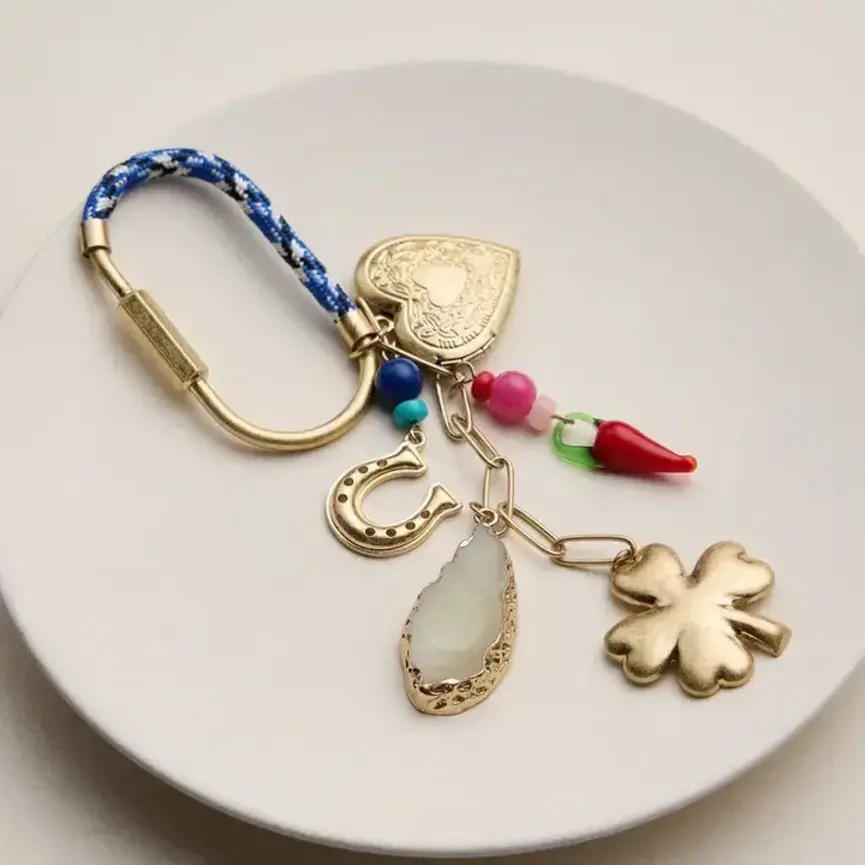 Lucky Bag Charm Keychain with Heart, Clover and Horseshoe