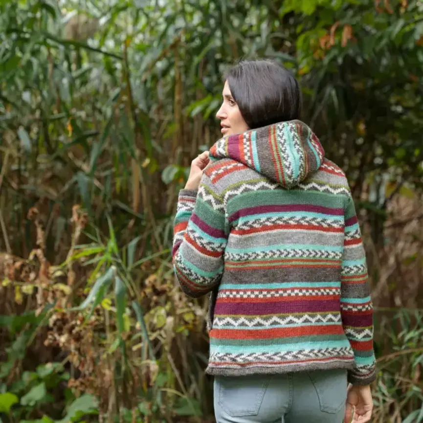 Journey Knit Wool Sweater Hoodie with Fair Isle Pattern