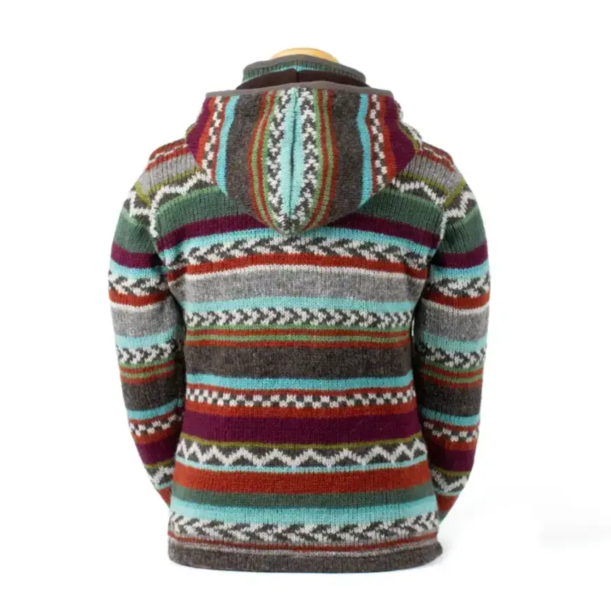 Journey Knit Wool Sweater Hoodie with Fair Isle Pattern