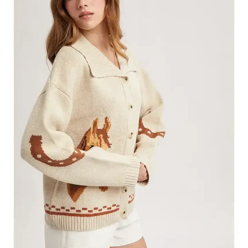Horse Graphic Buttoned Cardigan
