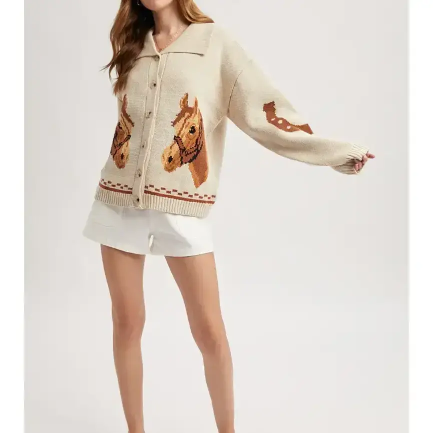 Horse Graphic Buttoned Cardigan