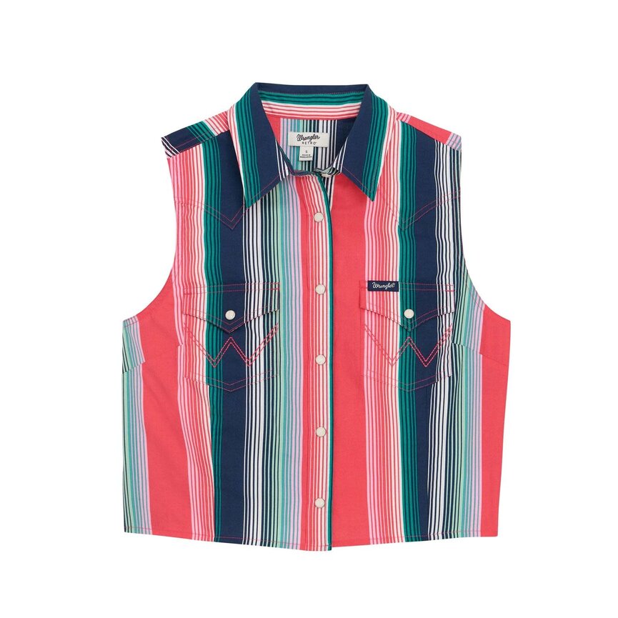 Woman's Retro Punchy Sleeveless Snap Shirt - White