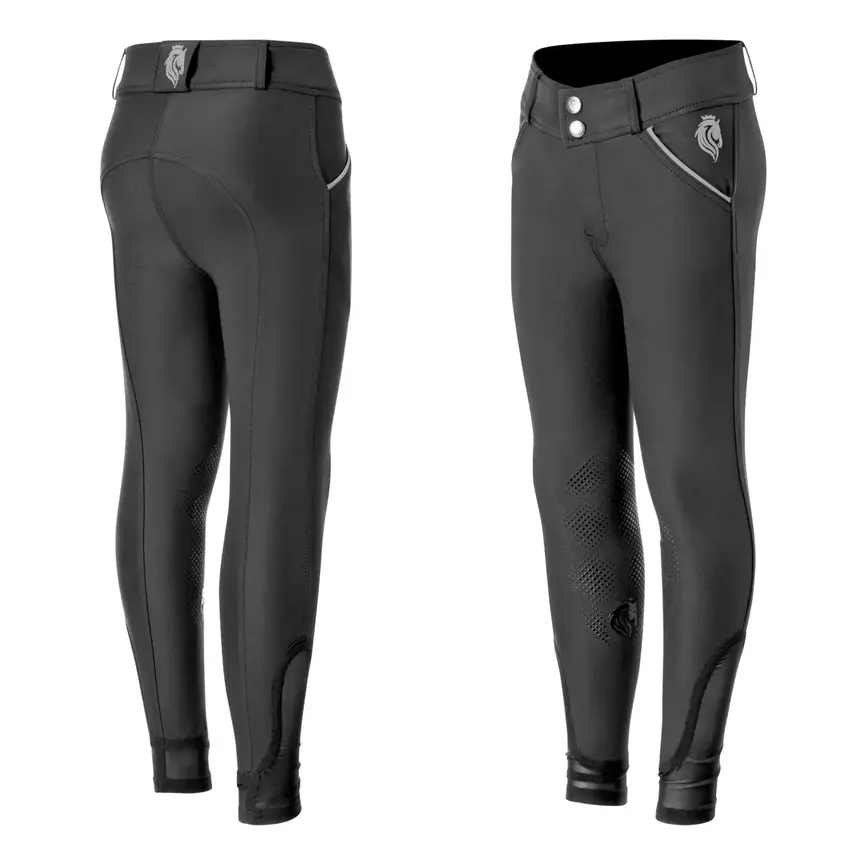 Greta Kids Summer Knee Patch Breeches - Black/Rain Cloud