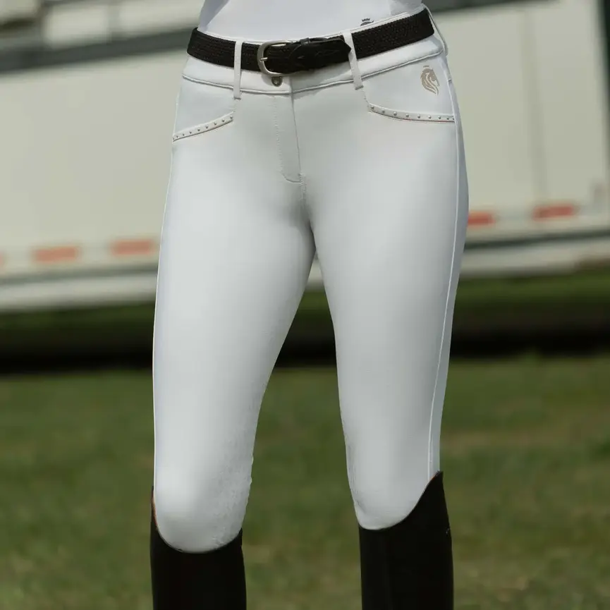Victoria Womens Silicone Knee Patch Breeches - White / Pearl