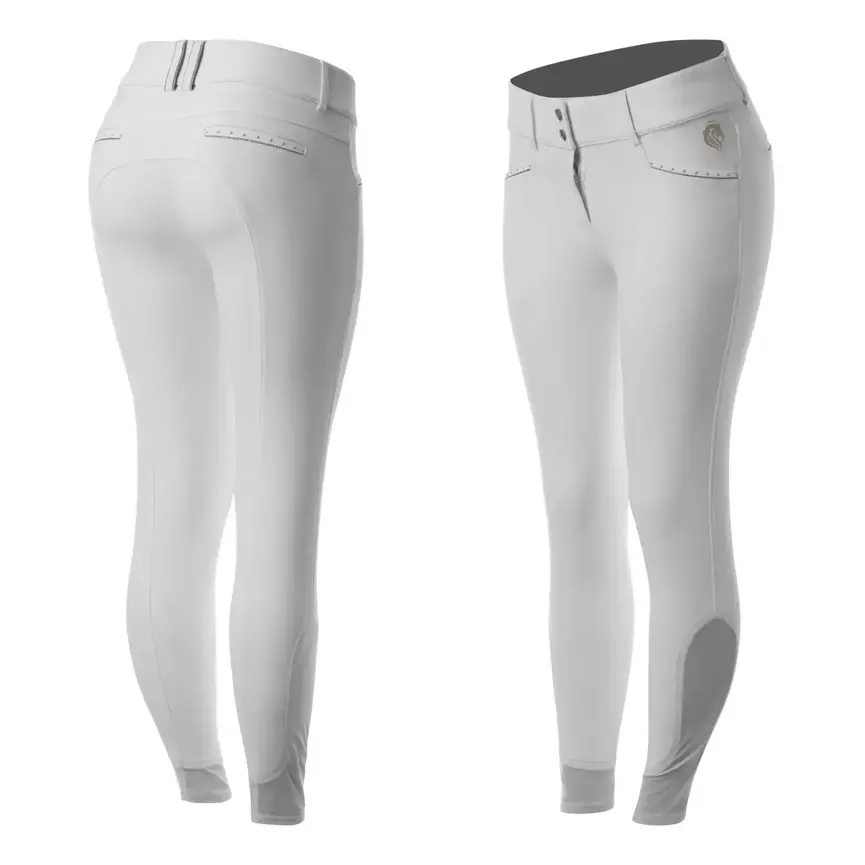 Victoria Womens Silicone Knee Patch Breeches - White / Pearl