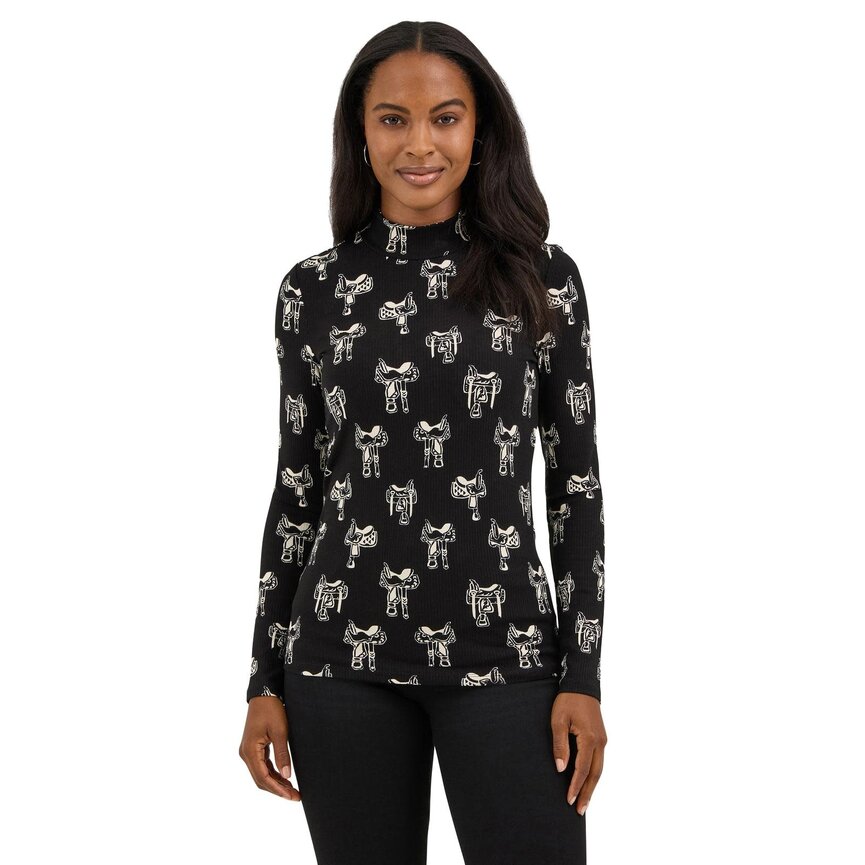 Women's Retro Punchy Mock Neck Knit - Saddle
