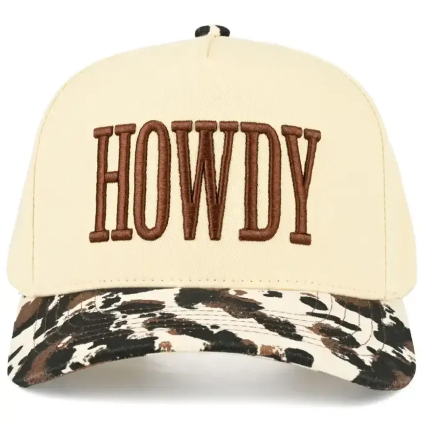 C.C Howdy Embroidered Letter with Cow Print Trucker Hat