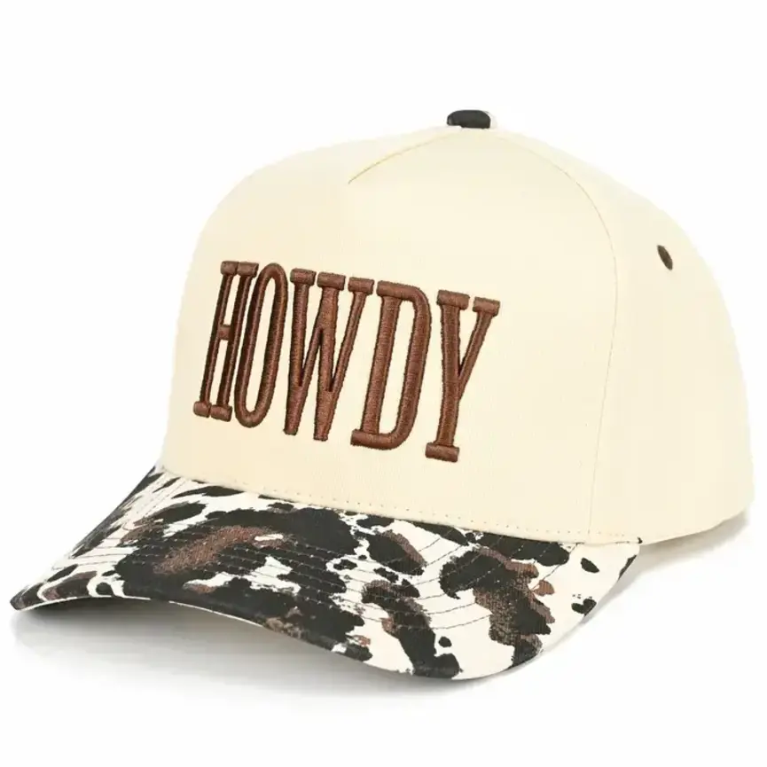 C.C Howdy Embroidered Letter with Cow Print Trucker Hat