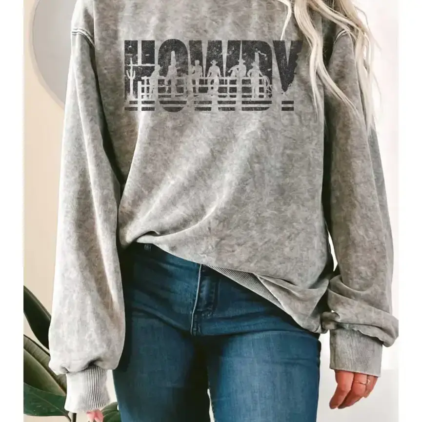 Howdy Silhouette Cowboys Mineral Graphic Terry Sweatshirts