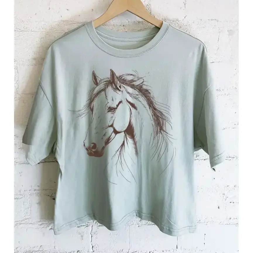 Horse Sketch Graphic Long Crop Top