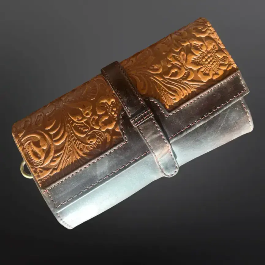 Western Tooled Leather Crossbody Wallet Cell Phone Size