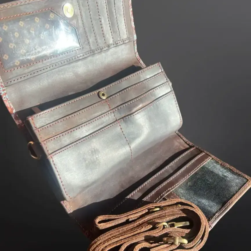 Western Tooled Leather Crossbody Wallet Cell Phone Size