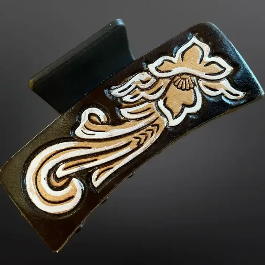 Tooled Leather Western Claw Clip