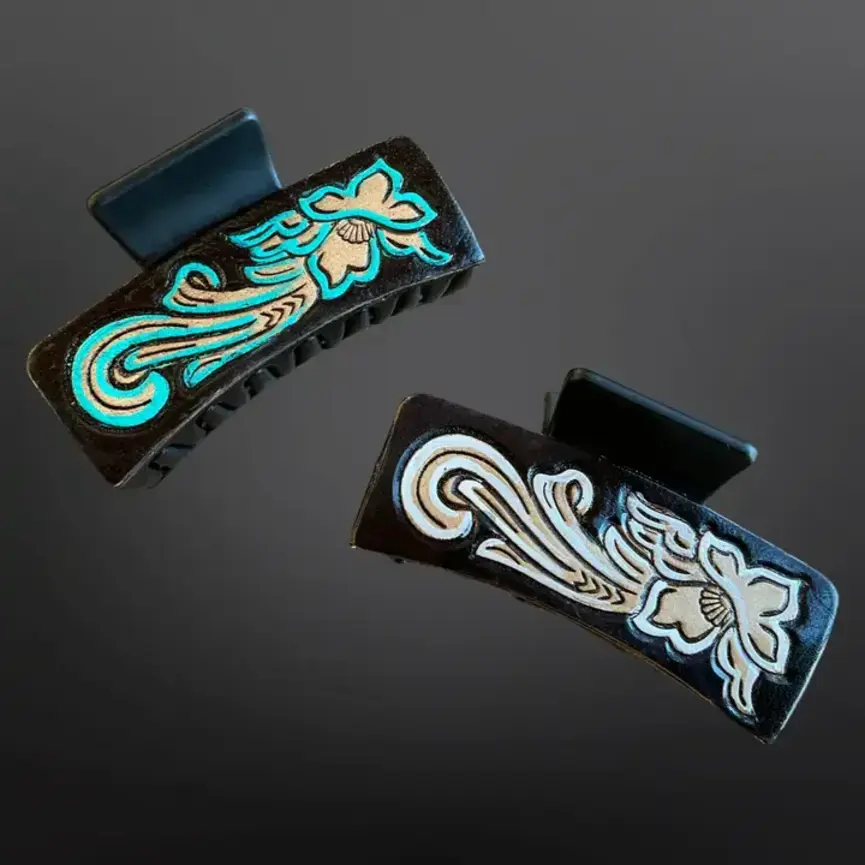 Tooled Leather Western Claw Clip