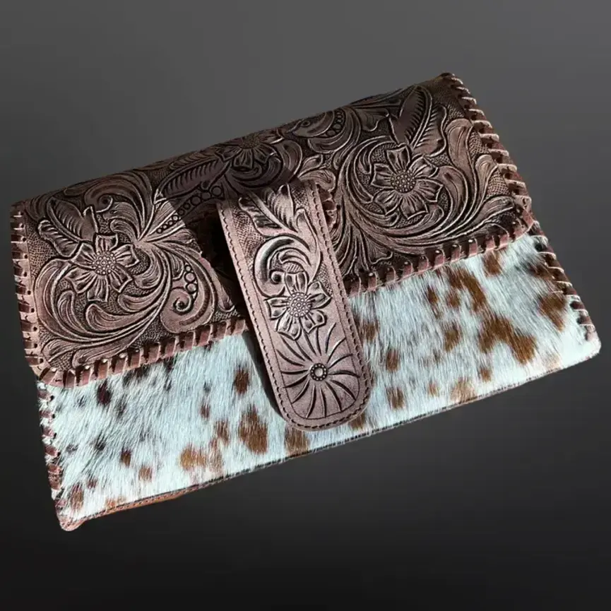 Western Clutch Cowhide Tooled Leather