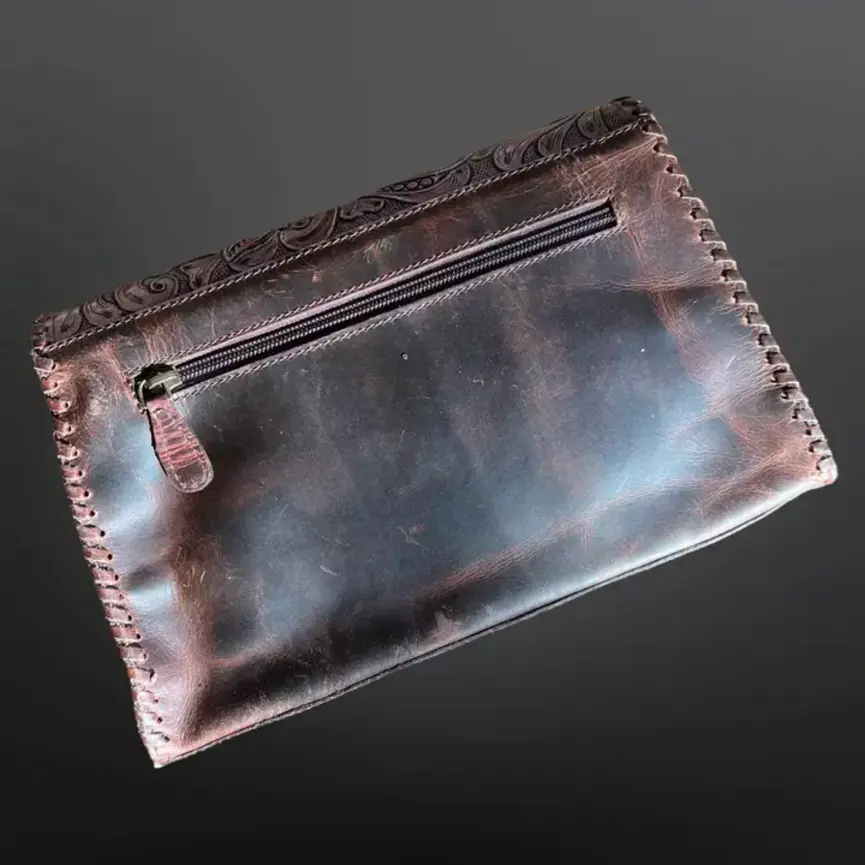 Western Clutch Cowhide Tooled Leather