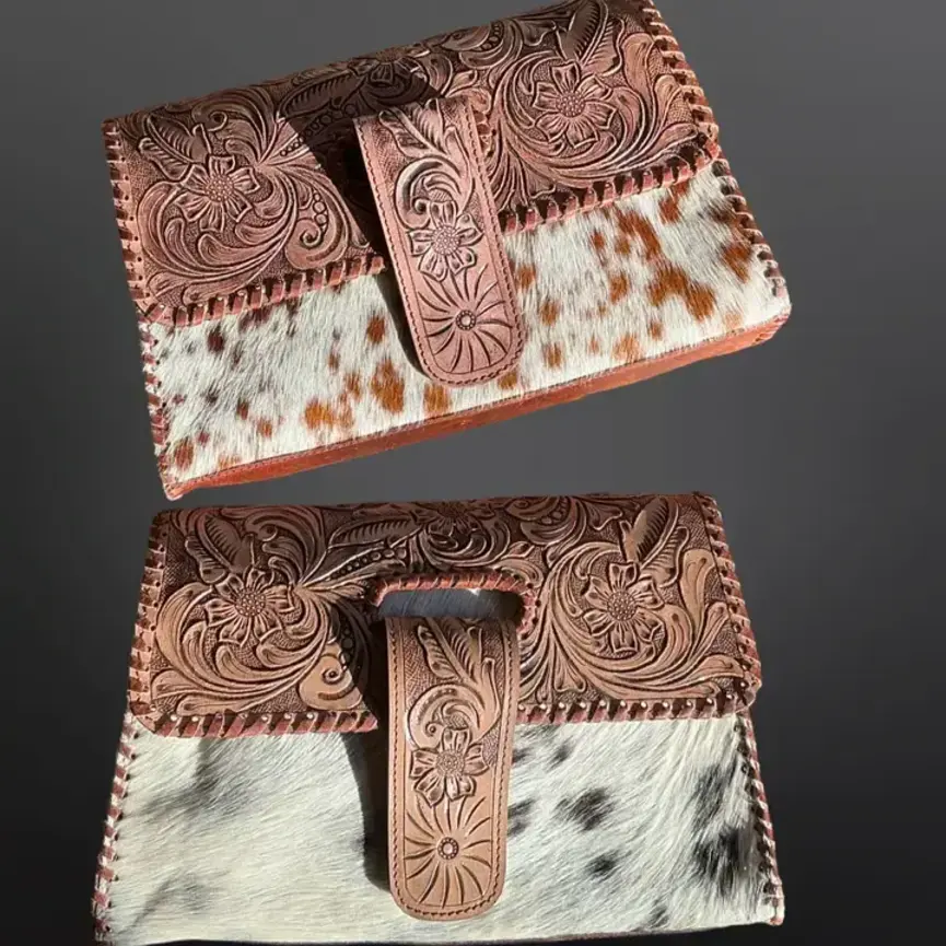 Western Clutch Cowhide Tooled Leather