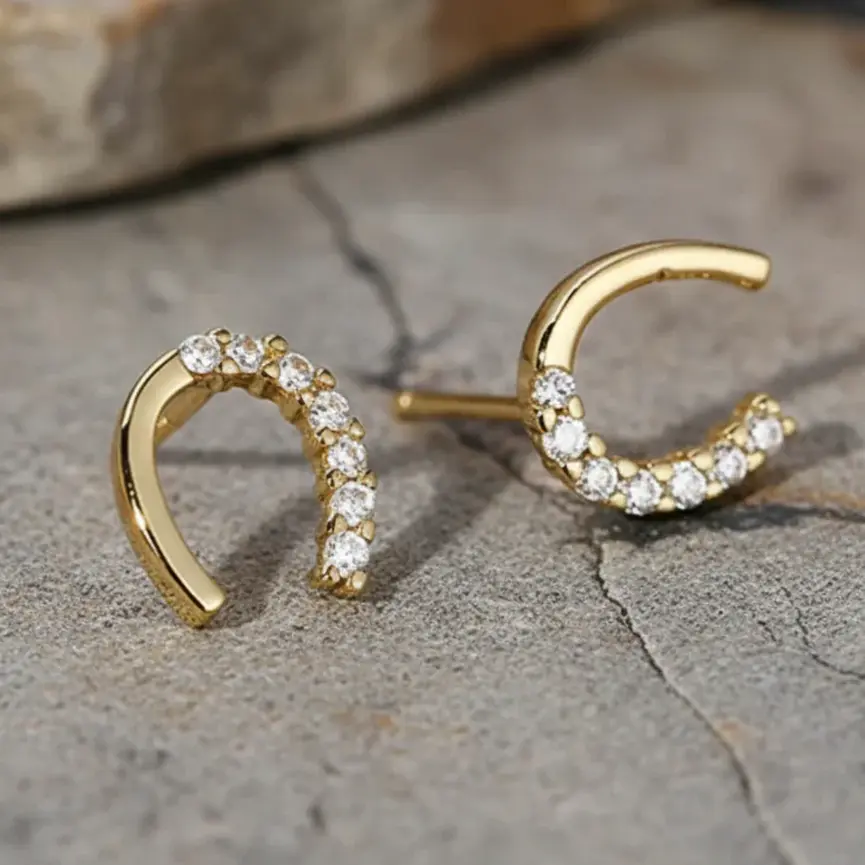 Half Crystal Horse Shoe Earrings