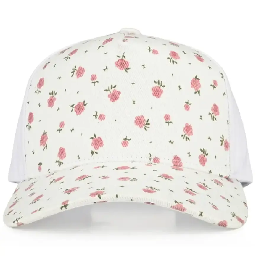 C.C Floral Pattern Two Tone Criss-Cross Back Trucker Hat