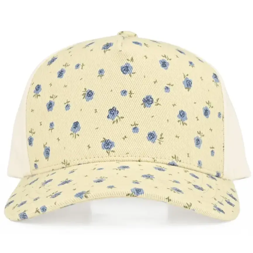 C.C Floral Pattern Two Tone Criss-Cross Back Trucker Hat