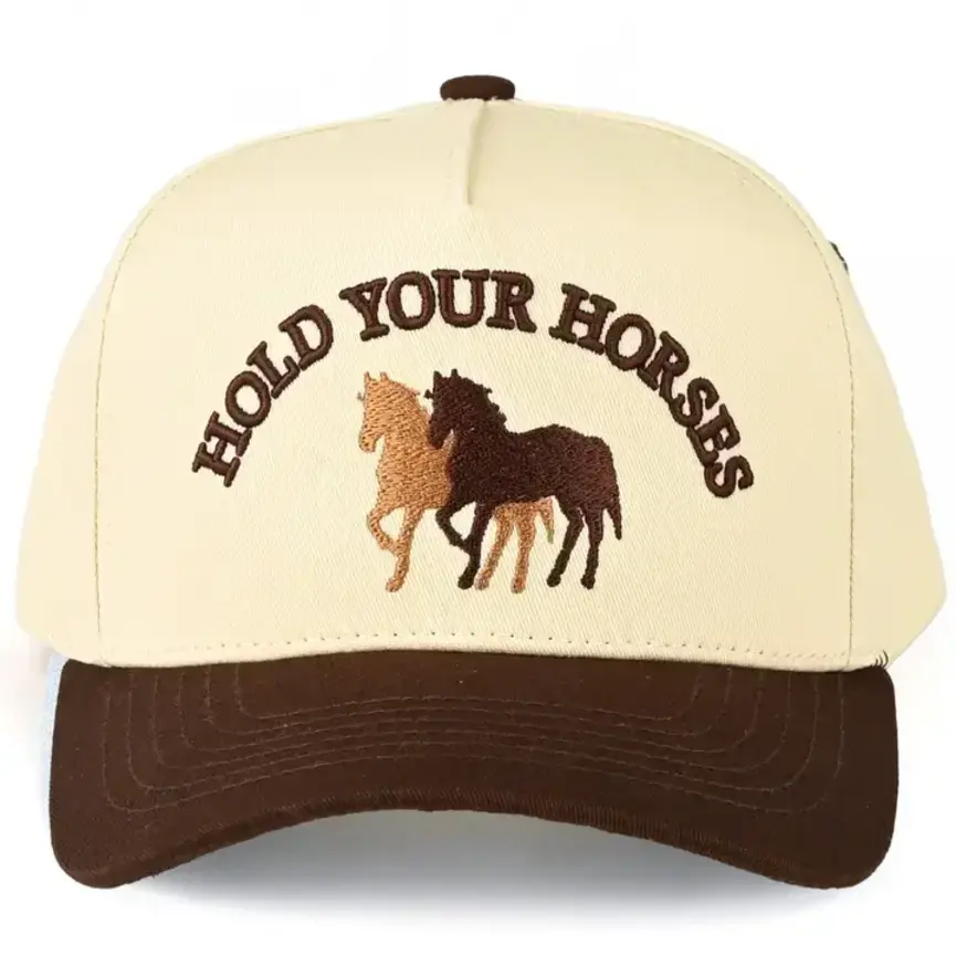 C.C Hold Your Horses Embroidered Letter Two Tone Trucker Hat