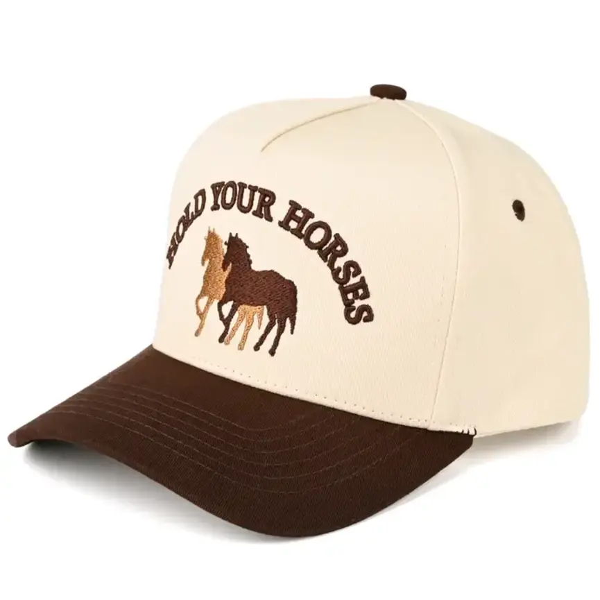 C.C Hold Your Horses Embroidered Letter Two Tone Trucker Hat
