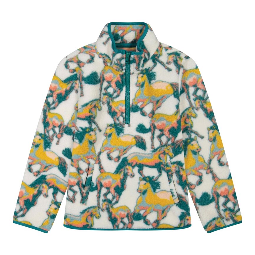 Girls Horse Sherpa Zip Pullover - White