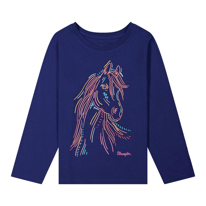 Girls Long Sleeve Horse Graphic T-Shirt - Blue