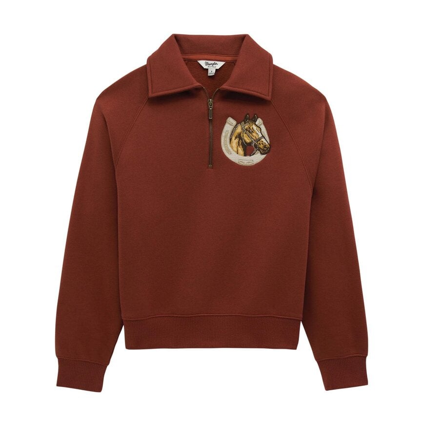 Retro Americana Horse Zip Up Sweatshirt  - Burgundy