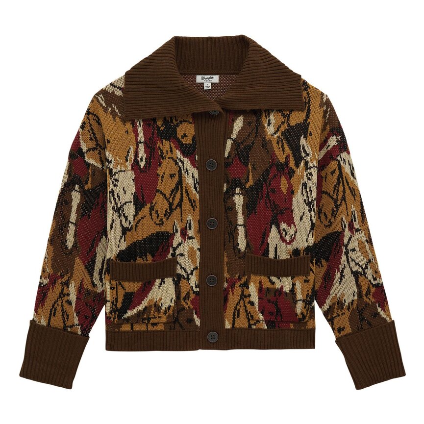Woman's Retro Punchy Horse Cardigan - Brown
