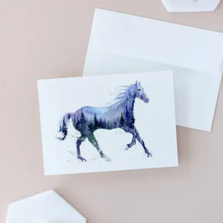 Night Stallion Horse Watercolor Art Card