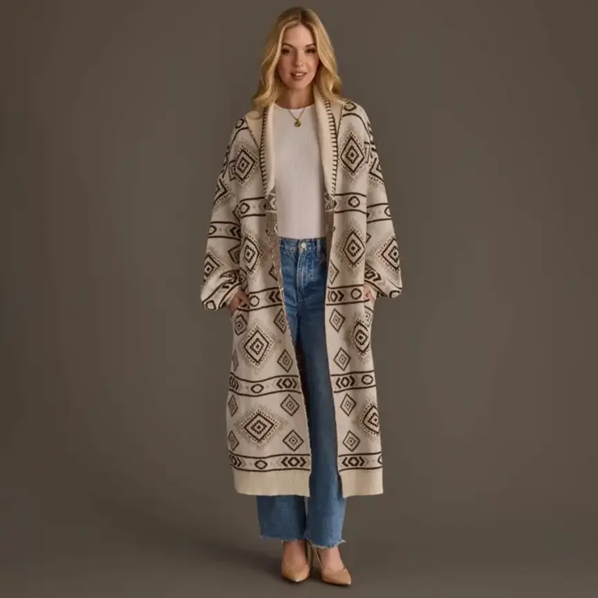 Cream & Brown Western Cardigan