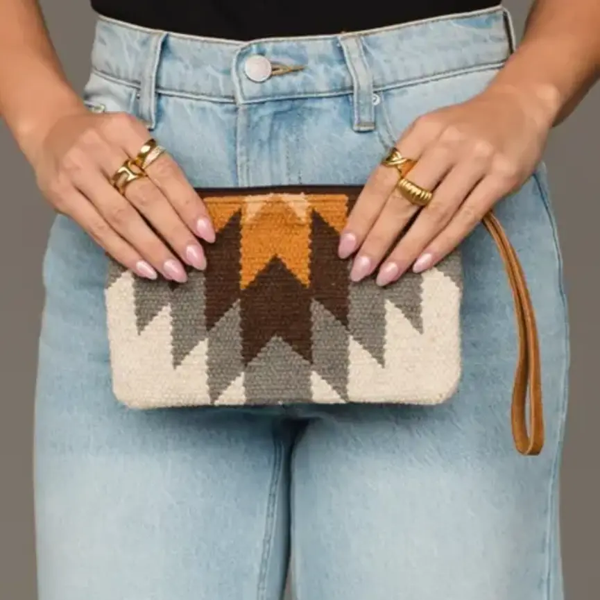 White, Gray & Camel Western Wristlet