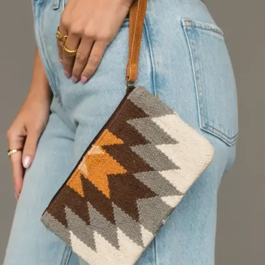 White, Gray & Camel Western Wristlet