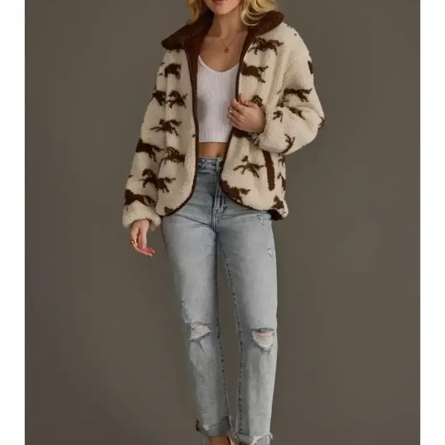 Cream & Brown Fleece Horse Jacket