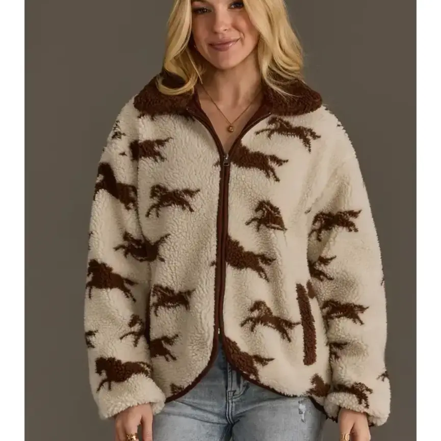 Cream & Brown Fleece Horse Jacket