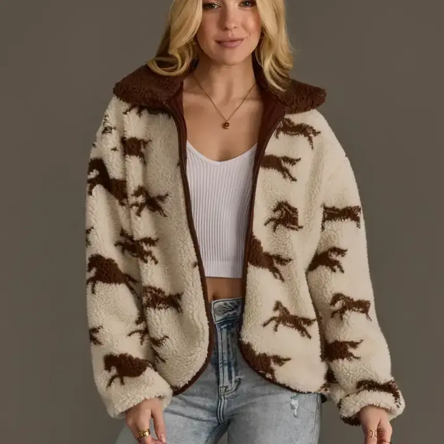 Cream & Brown Fleece Horse Jacket