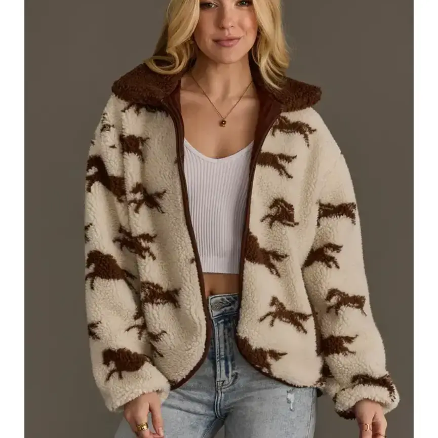 Cream & Brown Fleece Horse Jacket