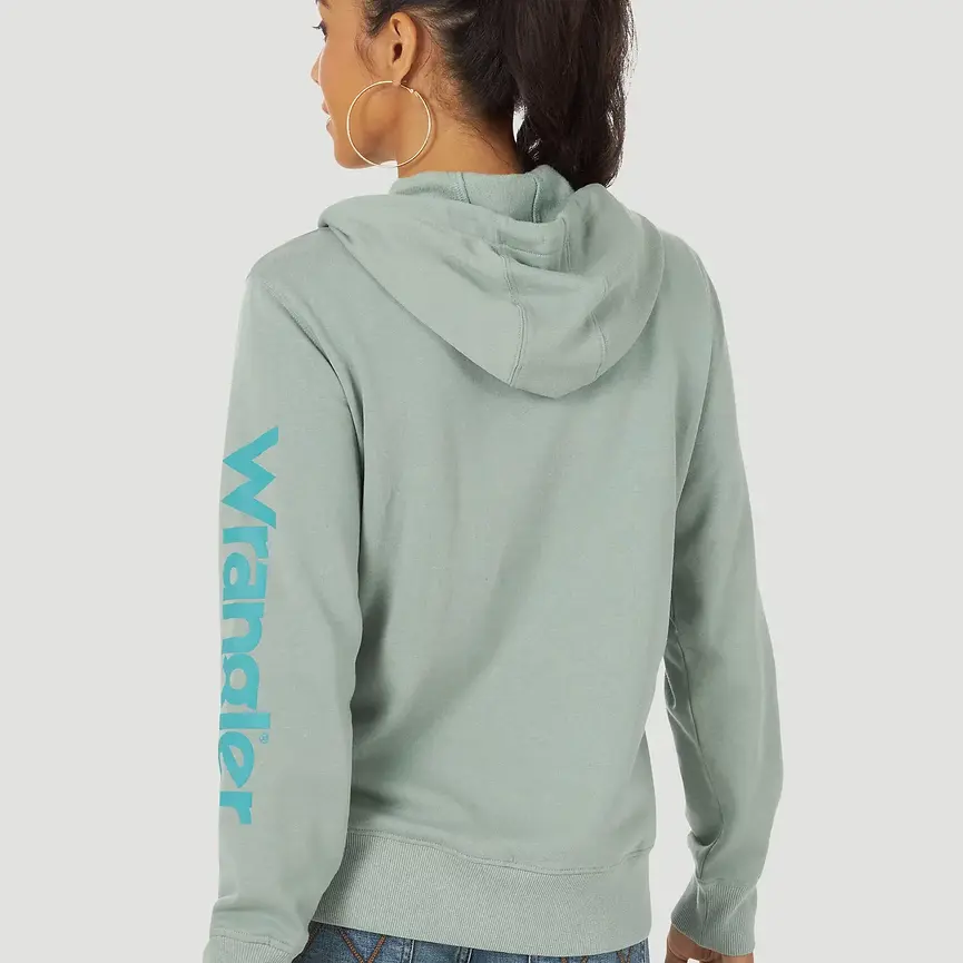 WOMENS RETRO LOGO ARM PULLOVER HOODIE IN BLUE SURF