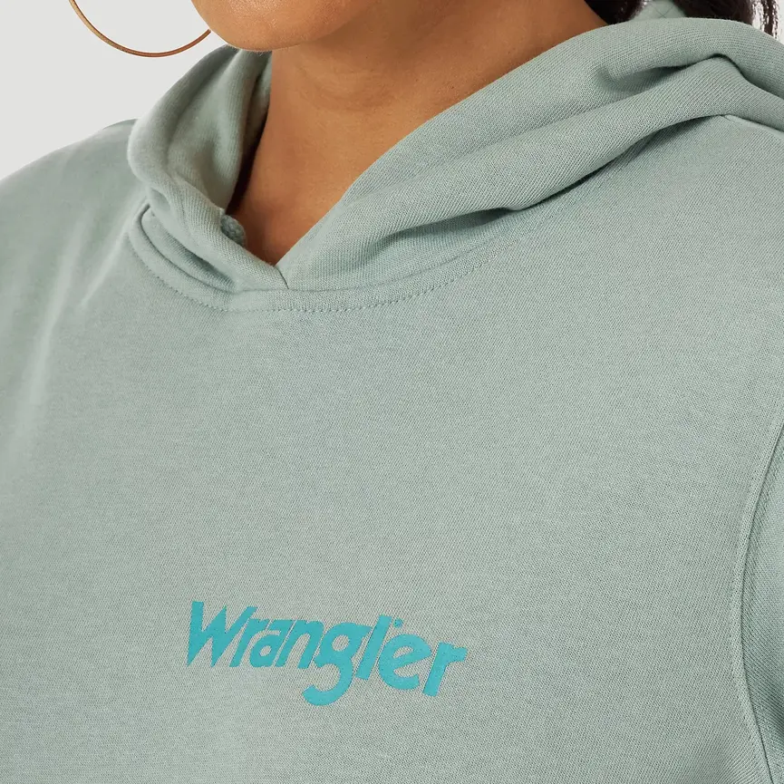 WOMENS RETRO LOGO ARM PULLOVER HOODIE IN BLUE SURF