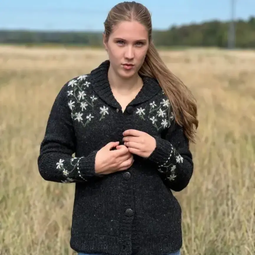 Lucky Daisy Western Embroidered Wool Cardigan