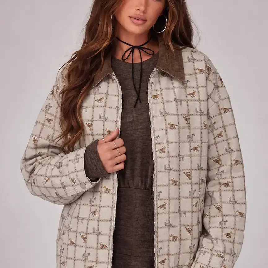 Western Horse Print Zip Up Jacket