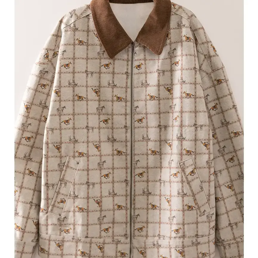 Western Horse Print Zip Up Jacket
